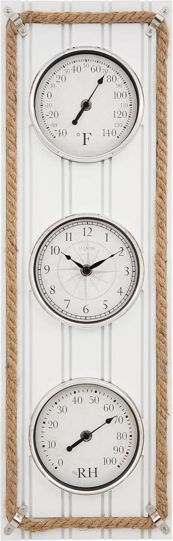 La Crosse Clock BBB86064 25" Beadboard Quartz Clock with Temp and Humidity