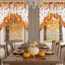 Thanksgiving Swag Curtain Valances,Pumpkin Autumn Leaves Rod Pocket Window Swag Topper Curtains,Fall Harvest Short Tier Valance for Kitchen Bedroom Bathroom Decor,2 Panel 36"x36" (Orange Red)