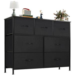 CONCETTA 7 Drawer Dresser for Bedroom, Tall Chest Organizer with Fabric Bins, Steel Frame, Black