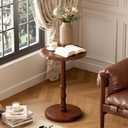 100% Solid Wood Round Pedestal Side Table, Vintage End Table for Living Room Bedroom, Heavy-Duty Antique Accent Table for Corner Spaces, Small Bedside Nightstand, 5-Min Assembly, Walnut