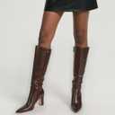 Knee High Boots for Women 3-Inch Chunky Heel Pointed Toe Side Zipper Fall Boots Dressy Comfortable Fashion (8.5, Dark Brown)