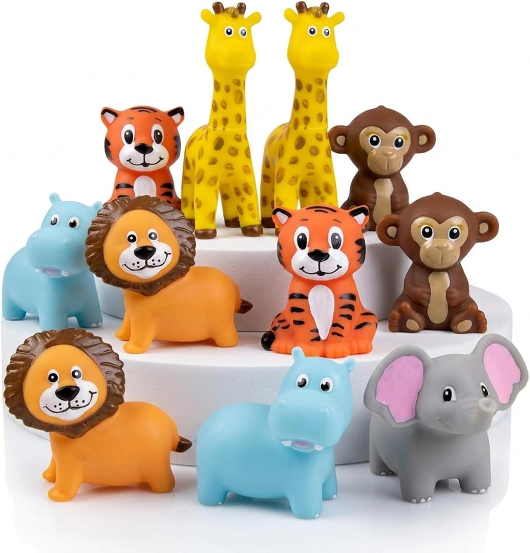 ArtCreativity Vinyl Zoo Animals Toys (Pack of 12) - Assorted Squeezable Toys Safari Animals Figures - Safari Birthday Party Favors for Kids, Jungle Figures for Fun Bath & Play Time