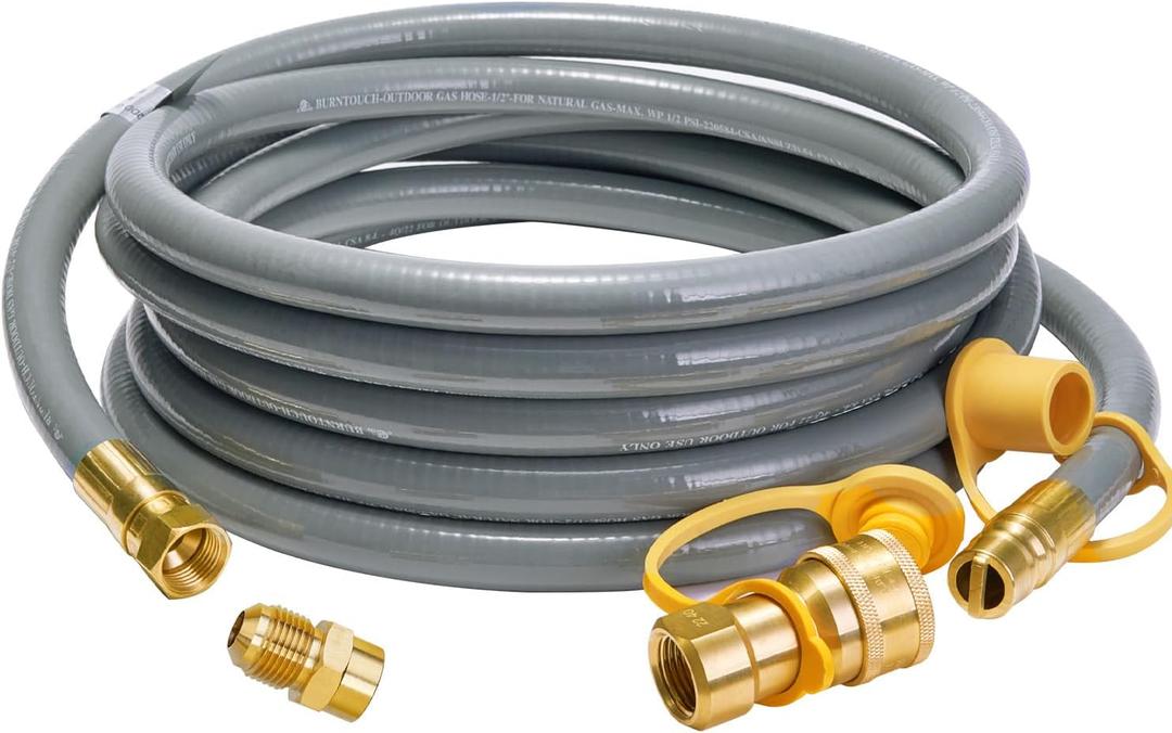 CALPOSE 15 Feet 1/ 2 inch ID Natural Gas Grill Hose with Male Quick Connect Plug and 3/ 4"-16UNF Female Flare, Natural Gas Line for Grill, Pizza Oven, Heater and More Low Pressure Appliance(NOT 3/ 8”)