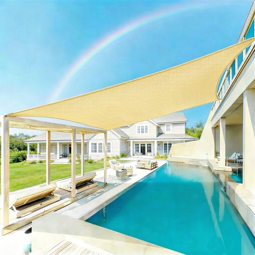 REXloyal Sun Shade Sail 10' x 20' Yellow Beige Rectangle Canopy Sail Shade Cover 95% UV Block Permeable Sunshade Outdoor for Patio Yard