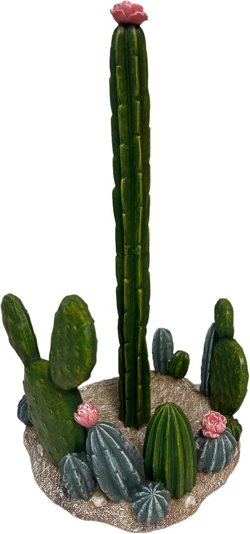 De Leon Collections 14155 Flowering Cactus Green and Pink 13.5 Inch Polyresin Nature Southwest Home Dcor Decorative for Kitchen or Dining Room Paper Towel Holder