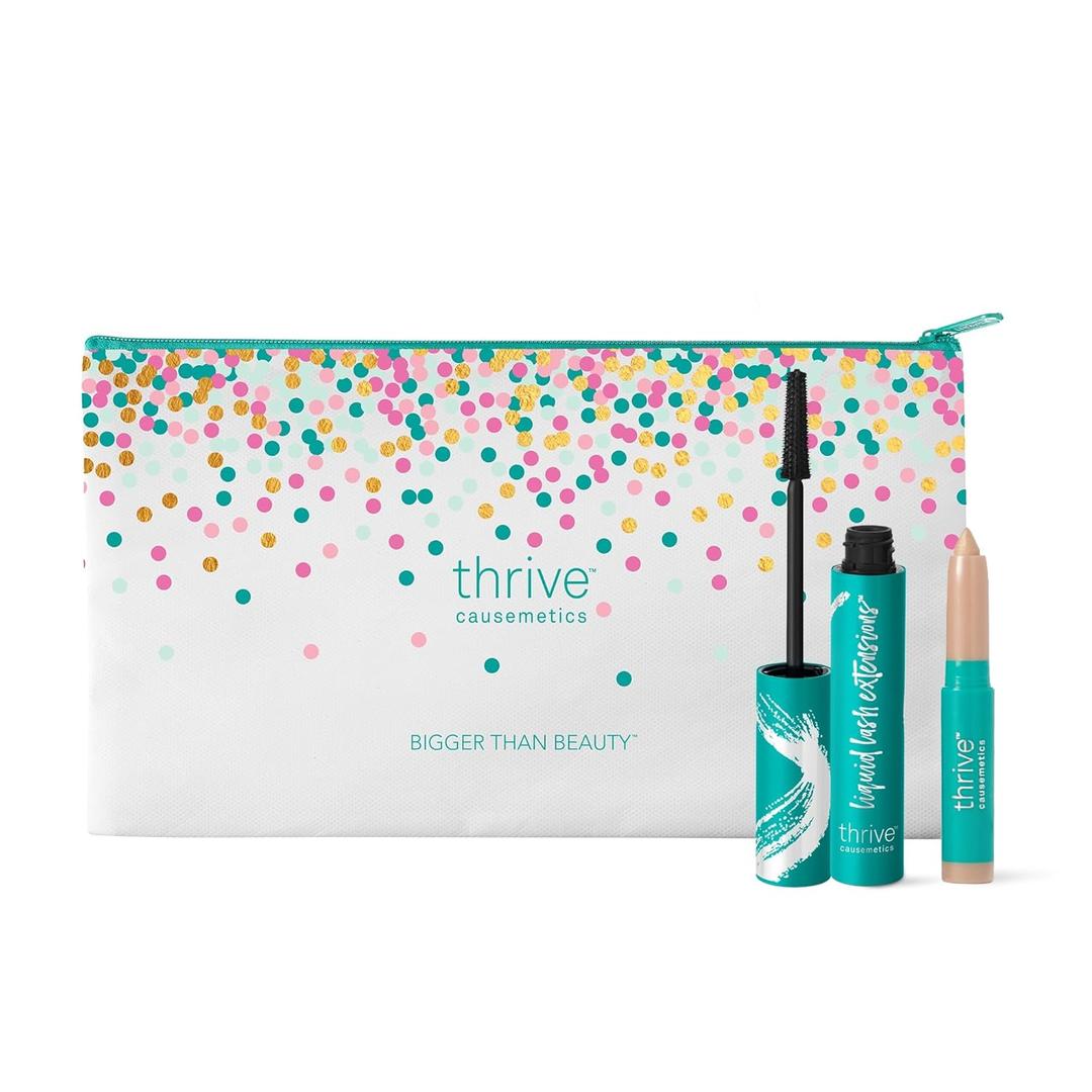 Thrive Causemetics Award-Winning Duo Kit, Makeup Gift Set for Women, Liquid Lash Extensions Mascara (Brynn - Rich Black), Mini Brilliant Eye Brightener Eyeshadow Highlighter Stick (Stella)