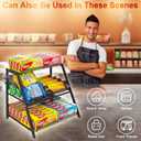 Candy Display Rack with Pull-out Tray, 3-Tire Snack Organizer for Countertop Concession Stand, Metal Snack Display Retail Display Shelf for Store Movie Theater, Chip Bag Holder, Cupcake Display Stand