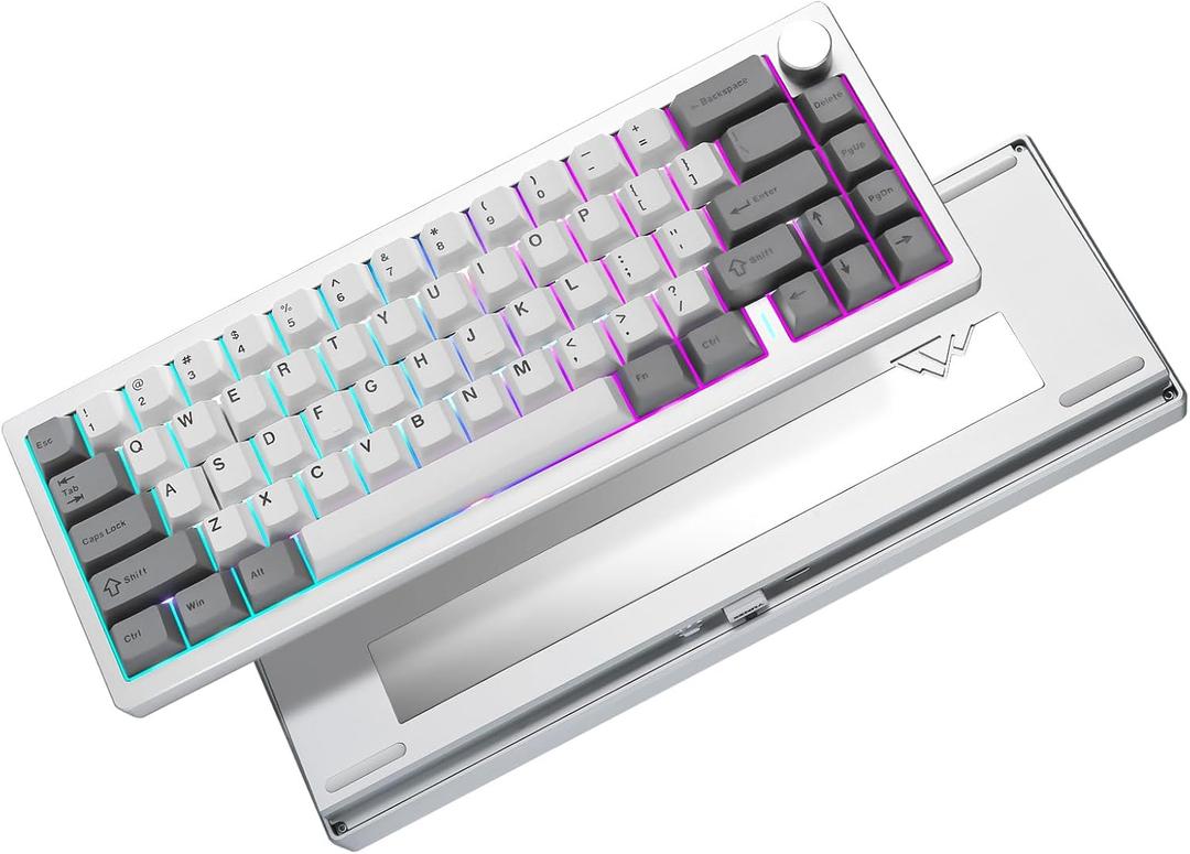YUNZII AL68 Wireless Mechanical Keyboard,Full Aluminum CNC,60% Layout with Knob, QMK/VIA Software,Gasket Mounted,Hot Swappable,RGB Backlit,BT/2.4G/USB-C for Mac/Win (Silver, Cocoa Cream V2)