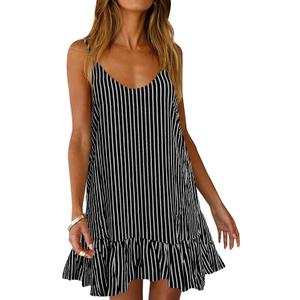 Qearal Womens Sundresses Boho Floral Printed Dress Summer Sleeveless Beach Mini Dress with Pockets (Black, M)