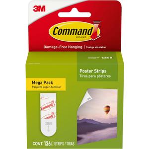 Command Poster Strips Mega Pack, 136 Command Strips Damage-Free Hanging Poster Hangers, No Tools Great for Home, Room, Wall, and Office Decor, White Adhesive