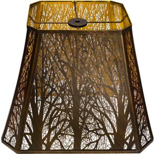 Rectangle Large Metal Lampshade Forest Etching Forest Lamp Shade Pattern Fits For Table Lamps And Floor Lamps Spider Fitter (8+6)" Top x (13.8+8)" Bottom x 11" High (Bronz/Gold)
