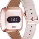 WFEAGL for Fitbit Versa Bands, Top Grain Leather Replacement Strap for Fitbit Versa/Versa 2 /Versa Lite/Versa SE Fitness Smart Watch (PinkSand Band+ Rosegold Buckle)