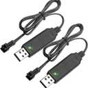 [2-Pack] 3.7V Battery Charger for Bunch O Bubbles, Bubble Bazooka Machine Gun, Mini RC Amphibious Stunt Car Boat Trucks 3.7 Volt Li-ion and Li-Po Battery, SM-2P USB Charger Cable with LED Indicator