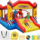 Inflatable Bounce House, Large Racing Theme Bouncy Castle with Slide for Kids 3-12, Fun Central Obstacle with Jumping Area, Basketball Hoop, Outdoor Backyard Party Jump House 15FT*12.5FT*7.3FT