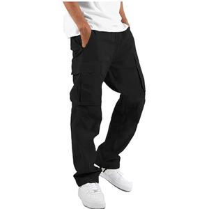 HUNGSON Mens Cargo Pants Drawstring Casual Hiking Pants Joggers Athletic Trousers Cotton Loose Straight Sweatpants for Men Black, 32