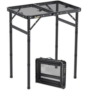 Anbte Folding Grill Table, Aluminum Camping Table Adjustable Height Max 27.5" Picnic Table Outdoor Table, Lightweight, Portable Handle for Travel Cooking BBQ Picnic, 22.8" x 16", Black
