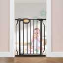 owlie Small Narrow Baby Gate for Stairs Doorways Hallways 23.6-27.6 Inch Wide Pressure Mounted Baby Gate Walk Through Child Gates Toddler Dogs Pet Indoor Stairway Doorway Black (30.5'' Tall)