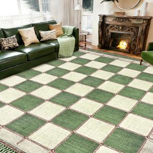 Yinhua Checkered 8x10 Area Rugs for Living Room, Washable Large Bedroom Rug
