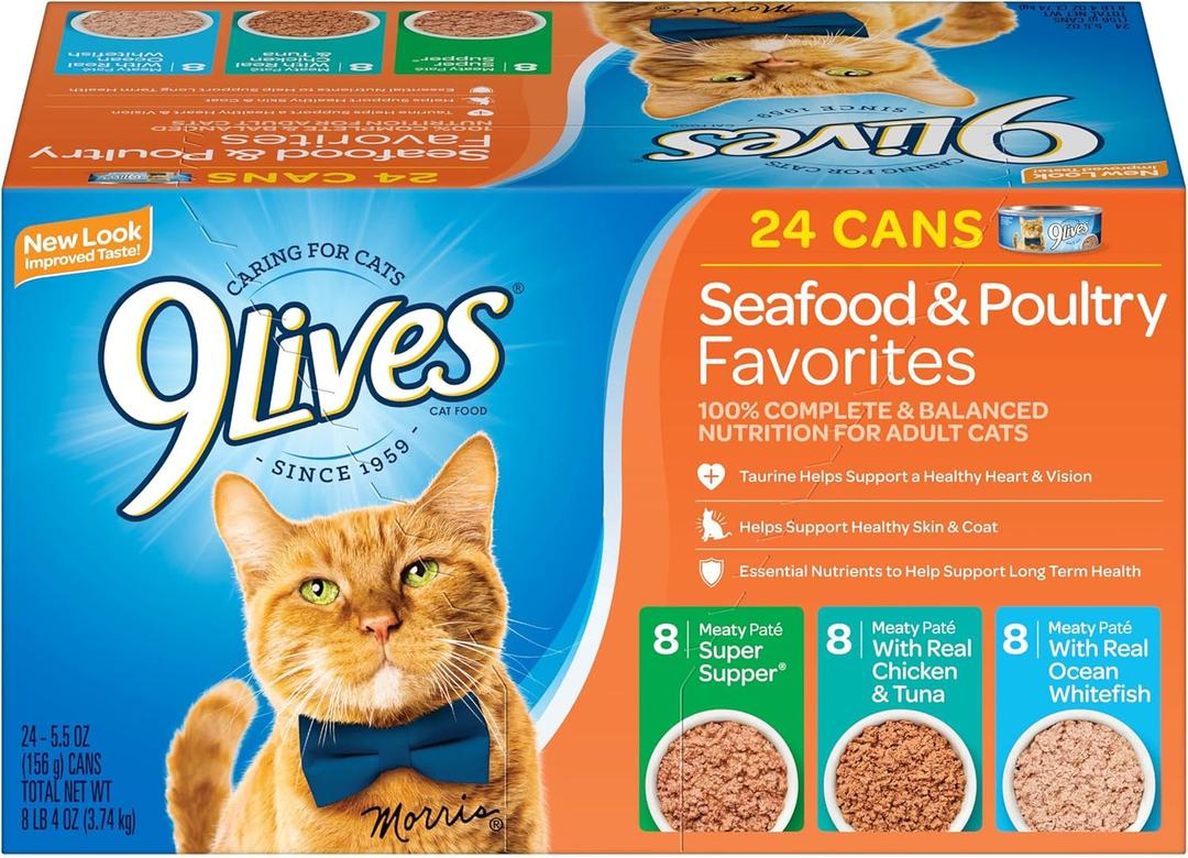 9Lives Seafood & Poultry Favorites Wet Cat Food Variety 5.5 Ounce (24 Pack)