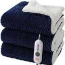 Heated Throw Blanket Electric - 50"x60" Cozy Soft Jacquard Heating Blanket with 4 Heat Levels 4 Hours Auto-Off, Electric Throw with Overheating Protection, Warm Gifts, Navy