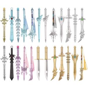 Ancient Sword Pens, 24 Pcs Cool Sword Shaped Gel Ink Pens in 12 Styles, Novelty Plastic Sword Pens Gifts for Christmas, Birthday