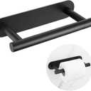 Self Adhesive Matte Black Toilet Paper Holder, SUS304 Stainless Steel Toilet Roll Holder, Double Base Paper Towel Holder Wall Mount No Drilling for Bathroom, Kitchen, Washroom