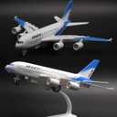 Diecast Airplane Toy, Kids A380 Airlines Plane Model Jet Alloy Metal Aircraft Pull Back Plane Toys with Lights and Sounds for Boys 3-7 8 Years Old (Include Holder), Blue