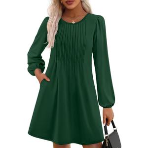 PRETTYGARDEN Fall Dresses for Women 2026 Long Sleeve Mini Short Flowy A Line Casual Holiday Party Tunic Dress Fashion Clothes (L)