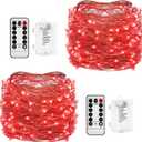 Mikasol Fairy String Lights, 2 Packs Led Fairy Lights Battery Operated Waterproof Copper Wire with Remote Control Fairy Lights for Bedroom. Firefly Lights Christmas Lights 8 Modes (16.4 ft/Red)