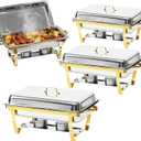 9Qt Chafing Dishes for Buffet, Gold Stainless Steel Chafing Dish Sets, Food Warmers for Parties, Buffet Servers and Warmers, Warming Trays for Buffets Party, Catering Supplies Buffet Display, 4 Pack