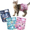 Wegreeco Cat Diapers, Cat Diapers for Male Female Cats Spraying Incontinence, Reusable Adjustable Highly Absorbent (3 Pack, Small)