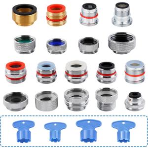 iFealClear 18 PCS Brass Faucet Adapter Kit, Sink Aerator Adapters with 4 Pcs Aerator Key Removal Wrench Tools, Male Female Kitchen Sink Faucet Adapters for Water Filter, Garden Hose, Faucet Diverter