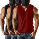 Riyiper 3 Pack Men's Sleeveless Tank Tops, V Neck Longline Henley T Shirts Casual Basic Muscle Shirts Stretch Athletic Tee (XL)