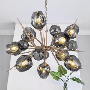 TOCHIC Chandelier for Dining Room,9 Lights Sputnik Ceiling Light Fixture,Modern Chandelier with Gray Glass Shade for Bedroom,Farmhouse Champagne Gold Chandeliers for Living Room,Foyer,Kitchen Island, Large