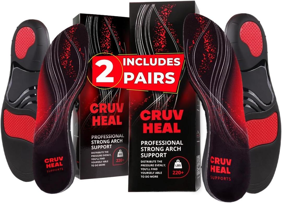 2 Packs of 220+ lbs Plantar Fasciitis High Arch Support Insoles Men Women - Orthotic Shoe Inserts - Boot Work Shoe Insole (Black, L)