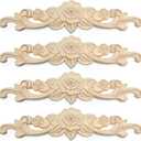 Decorative Rose Wood Carved Appliques Onlays, 8 x 2 inch Unpainted Solid Wood Round Carving Decal for Furniture Cabinet Bed Wardrobe Closet DIY Decoration (8x2inch, Pack of 4)