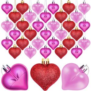 Aneco 36 Pack Valentine's Heart Baubles Heart Shaped Ornaments for Valentine's Day Decoration or Home Decor, 3 Styles (Hot Pink, Red, Pink)