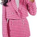 Cicy Bell Womens Cropped Tweed Blazer Sets 2 Piece Outfits and Mini Skirt Sets Business Casual Suits (Large, Bright Pink)