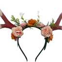 Deer Antler Headband Reindeer Horns Rose Flower Crown for Women Halloween Christmas Cosplay Hair Accessory