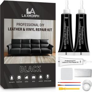 Black Leather Repair Kit for Furniture, Leather Vinyl Repair Kit for Car Interior,Couch, Jacket, and Purse - Fixes Tears, Burn Holes, and Scratches, Restores Any Material, Bonded, Pleather, Genuine
