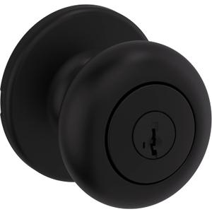 Kwikset Cove Entry Door Knob with Lock and Key, Secure Keyed Handle Exterior Doorknob, Front Entrance and Bedroom, Matte Black, Pick Resistant SmartKey Rekey Security (1 Pack)