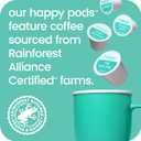 happy coffee light roast coffee pods, 60 count, notes of toasted biscotti and levity, compatible with most K-cup brewers, rainforest alliance certified (EXP 05/08/26)