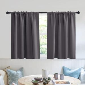 RYB HOME Short Blackout Curtains for Kitchen, Solid Half Window Treatment for Bedroom Energy Saving Privacy Shade for RV Camper Bathroom Basement, W42 x L30 inches, Grey, 2 Panel Set