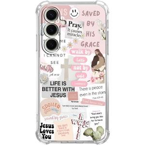 Jesus Christian Case for Samsung Galaxy S25,Aesthetic Bible Verse Quotes Collage,Trendy Cool Soft TPU Bumper Cover for Samsung Galaxy S25