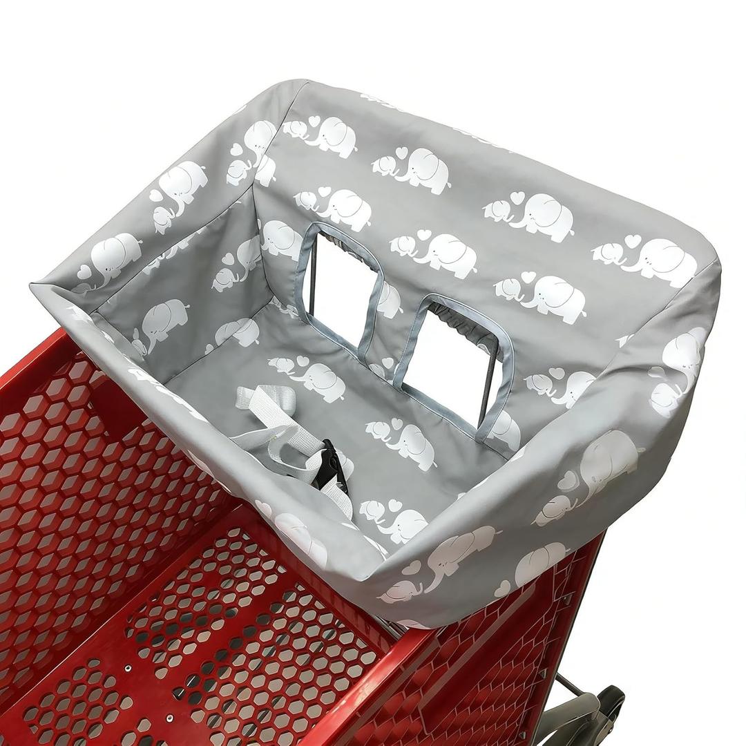 Portable Shopping Cart Cover, High Chair and Grocery Cart Covers for Babies, Kids, Infants & Toddlers, Attached Carry Bag (Simple White Elephant)