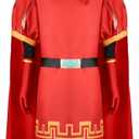 Men Costume Adult King Hat Outfits Black Oversleeve Red Cloak Glove Top Robe Cape Headwear Haloween Cosplay Costume (Medium)