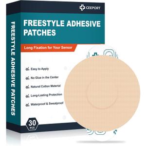Ceeport 30 Pack Freestyle Adhesive Patches, Sensor Covers Intended for Freestyle Libre 2/3-Enlite-Medtronic Guardian, CGM Sensor Patches, No Glue in The Center, Long Fixation for Your Sensor(Tan)