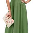 WEACZZY 2026 Summer Long Dresses for Women Wrap Empire Pleated Waist V Neck Short Sleeve Elegant Maxi Dress with Pockets (Small, 01 Dark Green)
