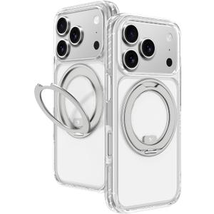 AMAZINGthing for iPhone 17 Pro [Titan Pro MagSpin Case], Built-in 360 Spin Stand, Designed for MagSafe Accessories, 12FT Drop Proof, Magnetic Phone Cover with Rotatable Kickstand, Clear