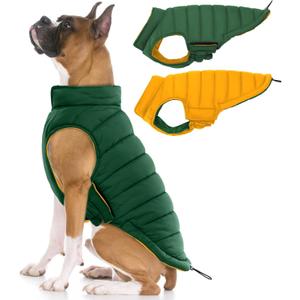 Lelepet Reversible Dog Coat Waterproof Dog Jacket Windproof Puffer Vest for Winter Warm Lightweight Coats for Large Dogs Adjustbale Hook & Loop Pet Apparel with Leash Hole, Pitbull, Green, XL